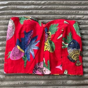 Vibrant Fish Print Strapless Cropped Top